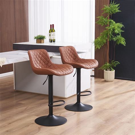 YOUTASTE Coffee Brown Bar Stools Set Of 2 Adjustable Counter Height