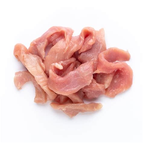 Raw Chicken Fillet Small Pieces Of Meat Isolated On White Stock Photo