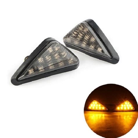 1Pair Motorcycle Triangle Flush Mount Turn Signal Smoke Amber LED Light