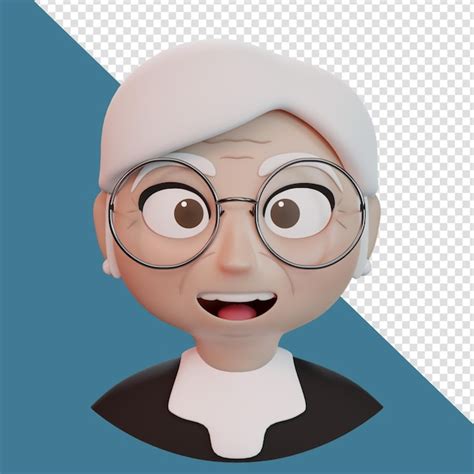 Retrato De Avatar De Dibujos Animados En D De Anciana Archivo Psd