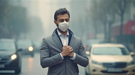 Premium Photo Streetcoughing Businessman Wearing A Mask Protection From Dust And Air Pollution