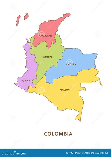 Colombia Regions Vector Geography Background Stock Vector