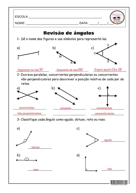 Atividades Sobre Angulos 5 Ano Com Gabarito