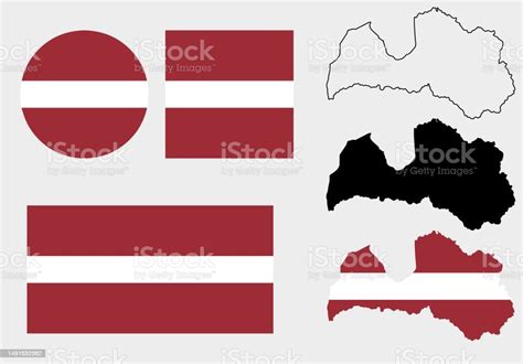 Republic Of Latvia Map Flag Stock Illustration Download Image Now Art Black Color Blank