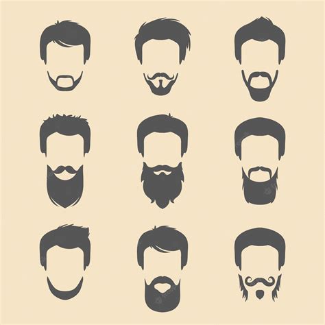 Conjunto De Vectores De Diferentes Hombres Hipster Cortes De Pelo Barba Bigote Iconos En Estilo