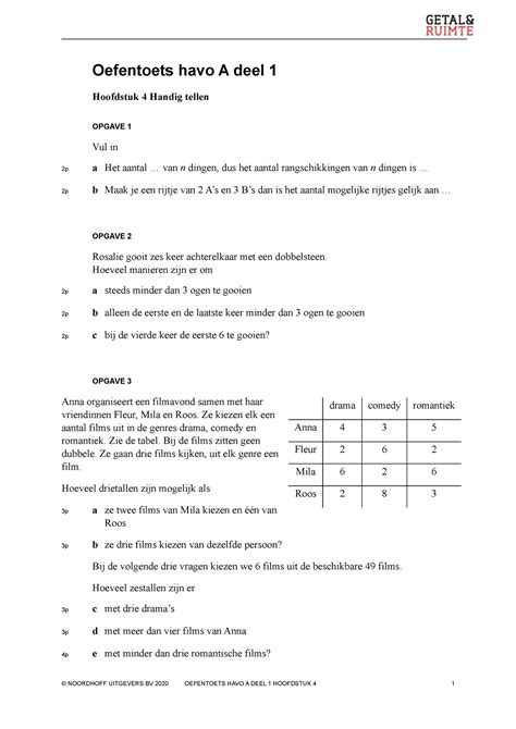 Oefentoets H4 Wiskunde H4 Oefentoetd Oefentoets Havo A Deel 1