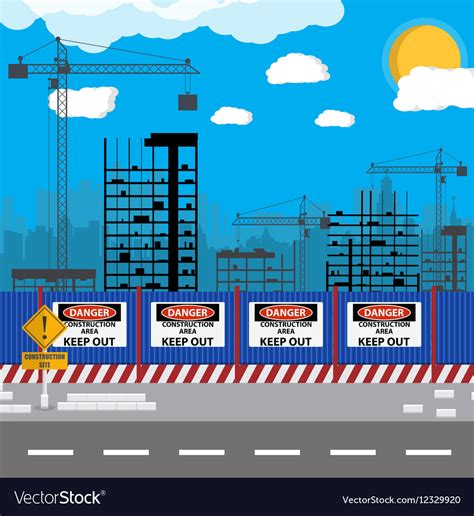 Construction site with buildings and cranes Vector Image