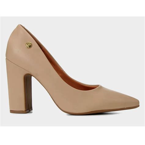 Scarpin Vizzano Bico Fino Salto Bloco Alto Nude Compre Agora Cabana Magazine