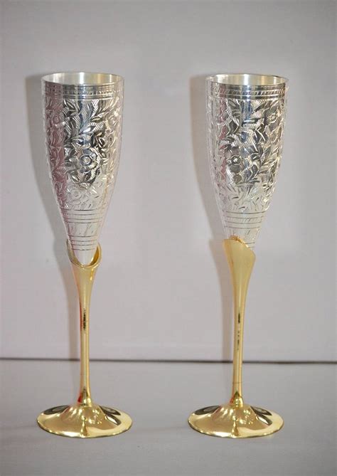 Avs Stores Engraved Silver Plated Pure Brass Premium Goblet Champagne