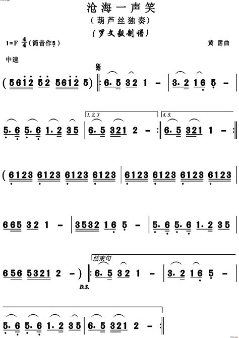 沧海一声笑葫芦丝 歌谱简谱网