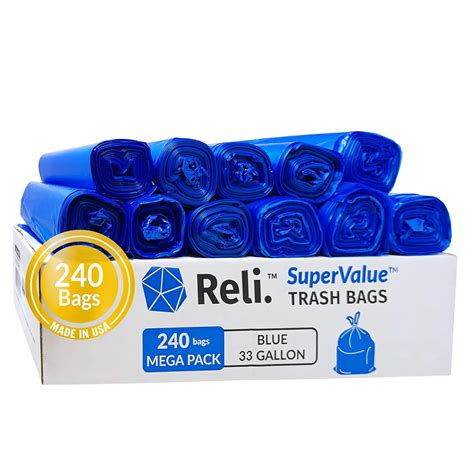 Reli Supervalue 33 Gallon Recycling Bags 240 Count Bulk Blue Trash