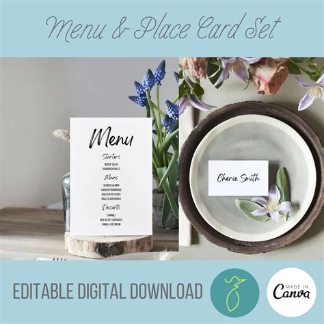 Minimalist Menu Template Printable Wedding Menu And Place Cards Diy