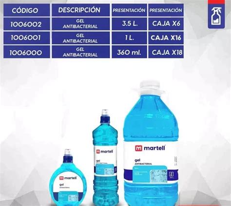 Alcohol En Gel Litro Galon Y Ml Antibacterial Martell En Venta En