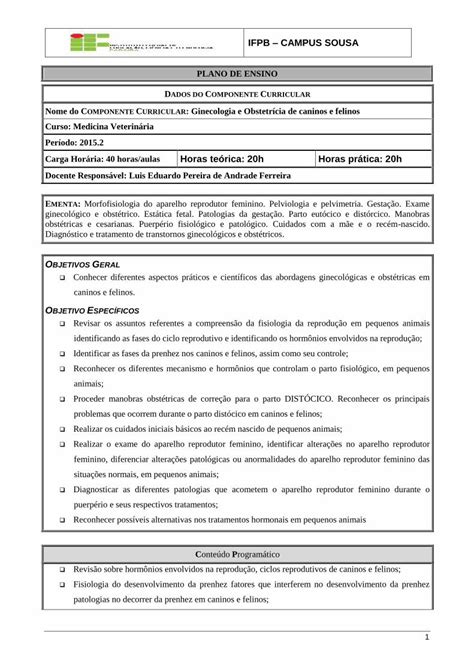 PDF PLANO DE ENSINO DADOS DO COMPONENTE CURRICULAR Identificar As