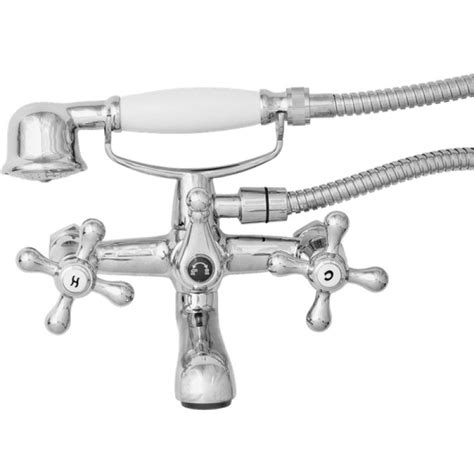 Traditional Cross Head Chrome Bath Filler Mixer Shower And Kit Wall