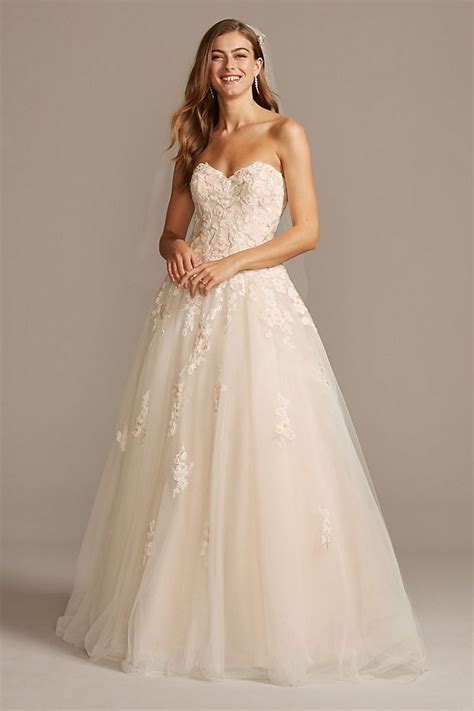 Embroidered Lace Applique Ball Gown Wedding Dress Davids Bridal