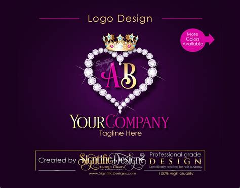 Business Diamond Heart Bling Crown Initials Logo Company Logo Hair