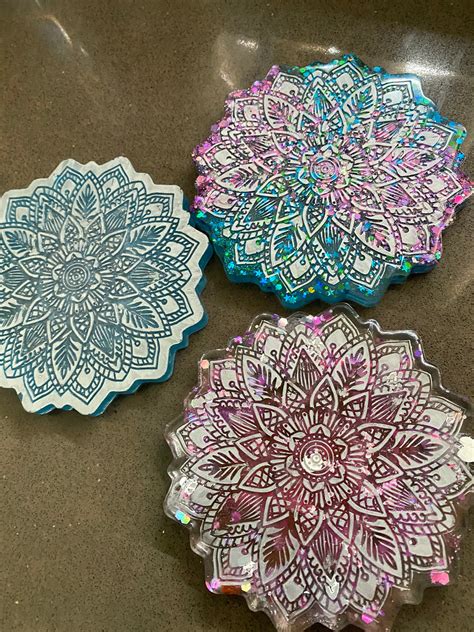 Set Of 3 Mandala Coasters Etsy