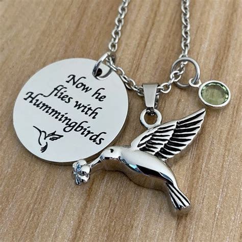 Now She Flies With Hummingbirds Necklace Memorial Bird Shape Etsy