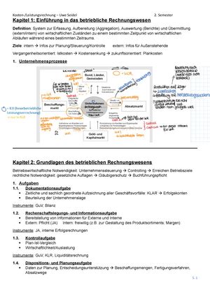 KLR Zusammenfassung Kosten Und Leistungsrechnung Kosten Und