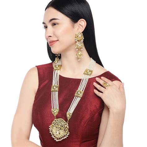 AccessHer Gold Plated And White Jadua Handcrafted Jewellery Set Buy