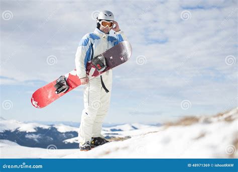 Man With Snowboard Stock Image Image Of Skis Clothes 48971369