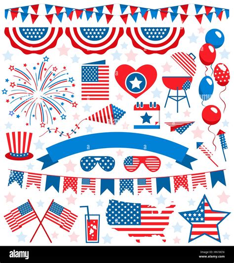 Usa Celebration Flat National Symbols Set For Independence Day I Stock