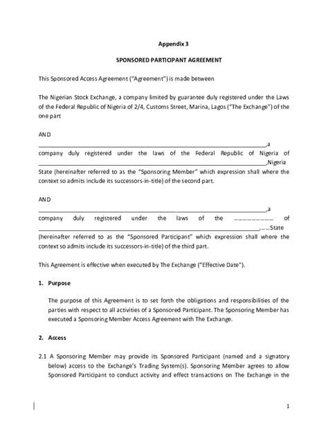 Fillable Online Appendix 3 SPONSORED PARTICIPANT AGREEMENT Fax