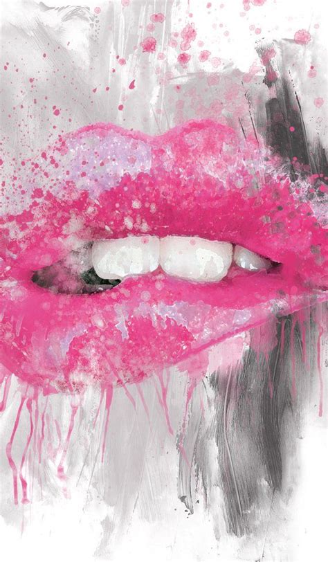 Love Watercolor Lips Print Art, Romantic Gift, Chic Wall Art Gray, Pink ...