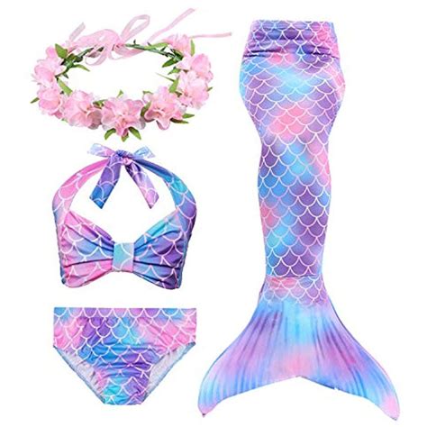 Hifunbay Cola De Sirena Niña Para Nadar Incluido Traje De Sirena Baño De Bikini De 3 Piez