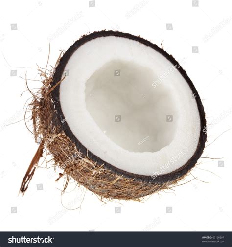 One Single Fresh Coconut Half Isolated On White Background Stock Photo