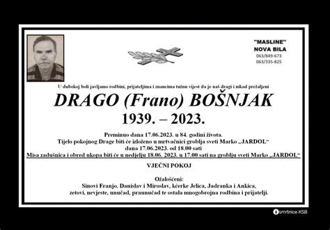 Drago Frano Bo Njak Osmrtnice Ksb