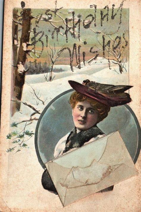 Vintage Postcard 1907 Best Birthday Wishes Edwardian Beautiful Woman