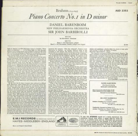 Daniel Barenboim Brahms Piano Concerto No 1 In D Minor Stamp Label Uk Vinyl Lp Album Lp