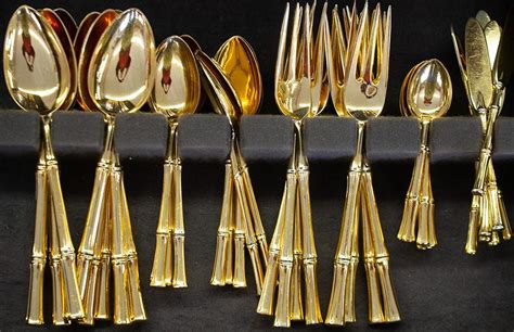 50 Piece Tiffany And Co Sterling Silver And Gold Vermeil Bamboo Flatware S