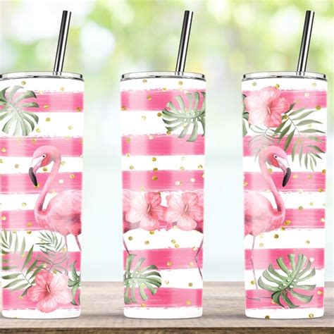 Pink Flamingo Tropical Oz Skinny Tumbler Waterslide Etsy