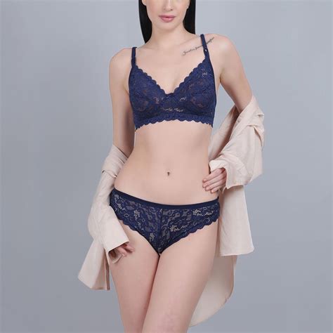 Buy Mod Shy Women Navy Blue Lacy Lingerie Set Of 2 Online