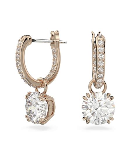 Swarovski｜【公式】【スワロフスキー】constella ドロップピアス ラウンドカット ホワイト ローズゴールドトーン・プレーティング Rakuten Fashion楽天