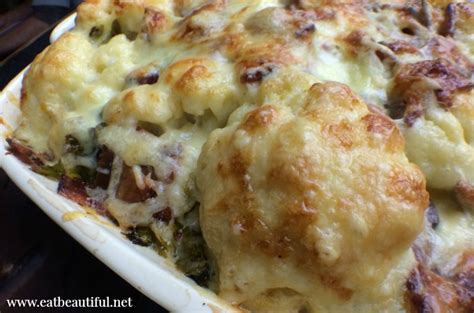 Cauliflower Au Gratin Casserole With Bacon And Mustard Greens Keto Paleo Primal Eat Beautiful