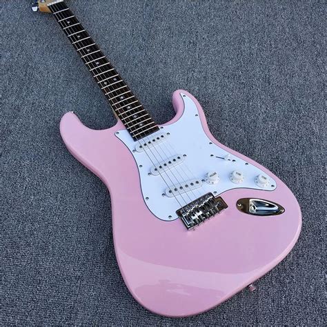 Factory Custom Vintage Pink Body Electric Guitar With White Pickguard 3 Pickups Chrome Hardware