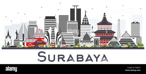 Surabaya Indonesia Skyline with Gray Buildings Isolted on White. Vector Illustration Stock ...