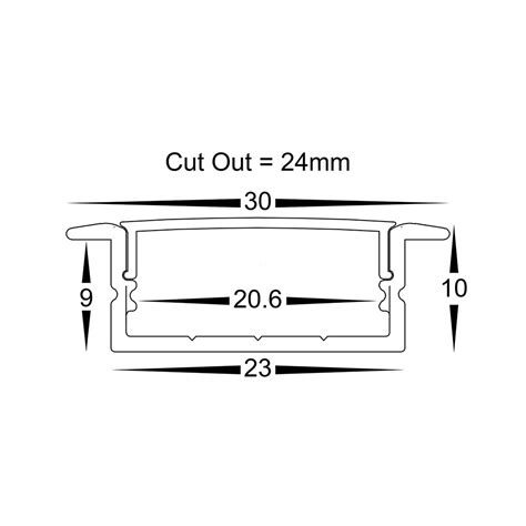 Shallow Recessed 1 Meter 30x10mm Winged Aluminium LED Profile Silver