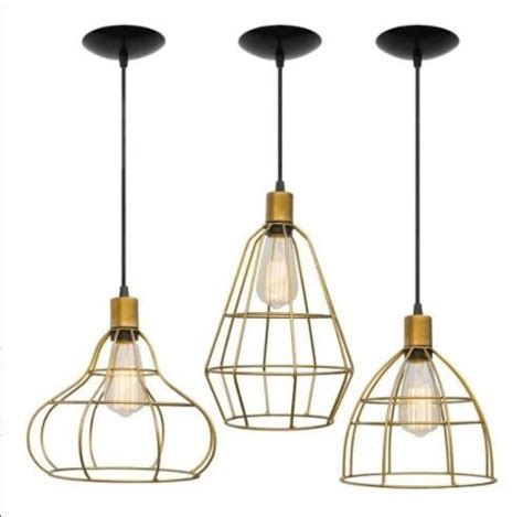 Trio Pendente Lustre Aramado Aladin Retrô Luminária DOURADO