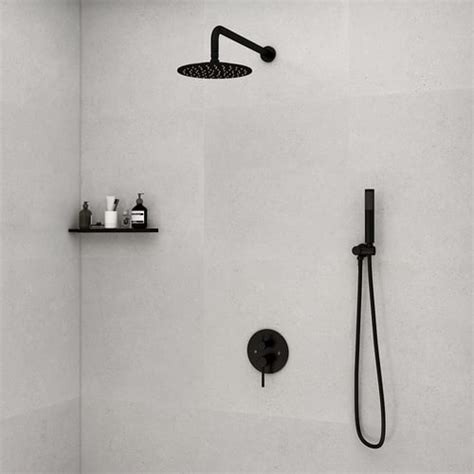 12 Matte Black Wall Mounted Rain Shower System With Rainfall Shower