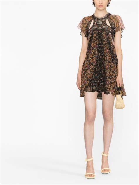 Isabel Marant Floral Print Cut Out Chiffon Minidress Black Farfetch