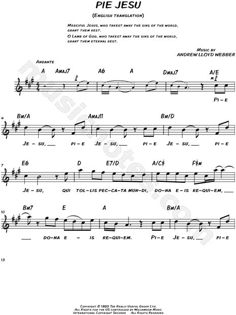 Pie Jesu From Requiem Sheet Music Leadsheet In A Major