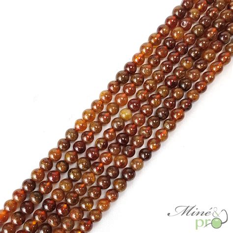 Grenat Hessonite En Perles Rondes Mm Fil Complet Mine Pro