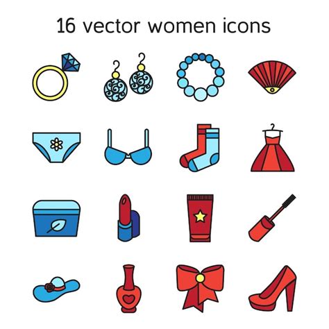 Conjunto De Iconos De Accesorios De Mujer Vector Premium