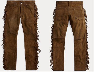 Men Native American Western Cowboy Leather Pants Full Leg Fringe Suede