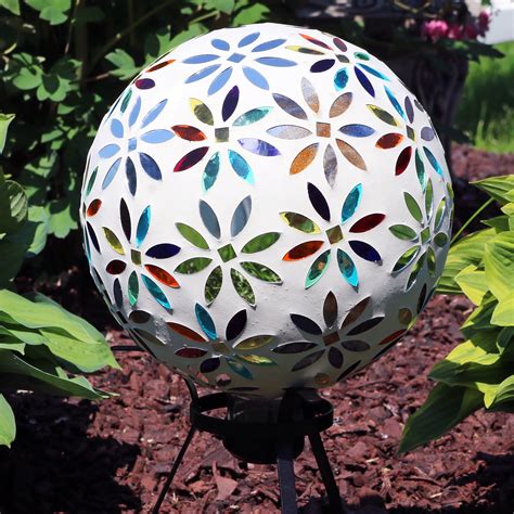 White Homdsim Glass Gazing Ball Reflective Garden Sculptures Outdoor Lawn Yard Ornament Statues